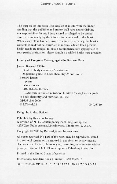 Click Here To See the NEXT image ( 3 ) (Dr.Jensens Guide To Body Chemistry and Nutrition <br>Excerpt 24 pages - begining of the book - Copyright  Dr. Bernard Jensen) 