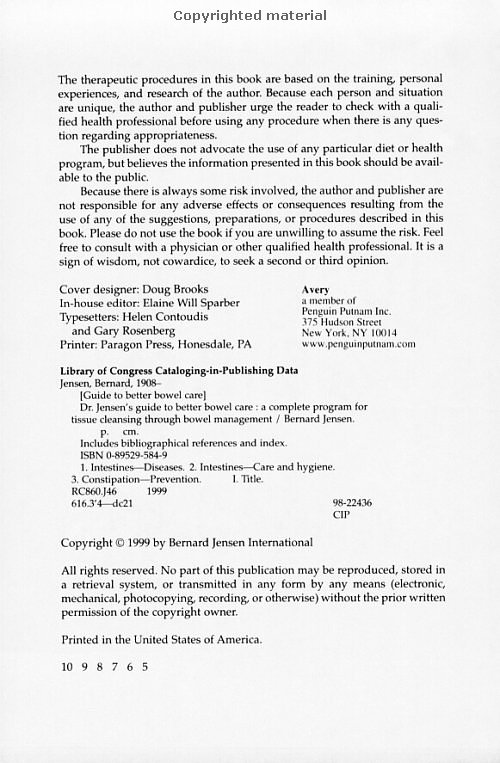 Click Here To See the NEXT image ( 3 ) (Dr.Jensens Guide To Better Bowel Care <br>Excerpt 9 pages - begining of the book - Copyright  Dr. Bernard Jensen) 