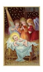 Merry Christmas Angels Admiring Baby Jesus