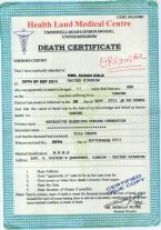 DEATH CERTIFICATE OF MRS SUSAN GOLD ... (Click to enlarge)