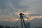 Bridge over Danube with restaurant on top of the bridge column